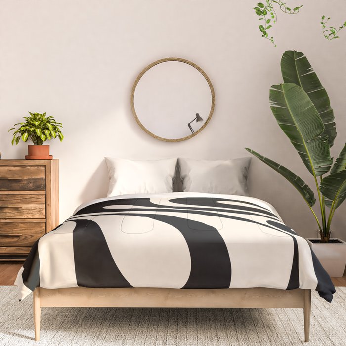 Mod Swirl Retro Abstract Pattern in Black and Almond Cream Comforter Gallery Image 3