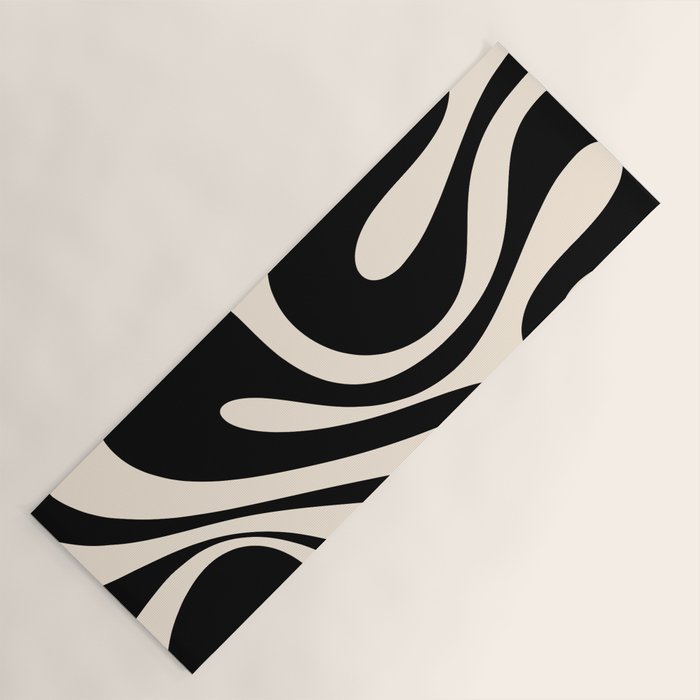 Mod Swirl Retro Abstract Pattern in Black and Almond Cream Yoga Mat Gallery Image 1
