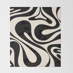 Mod Swirl Retro Abstract Pattern in Black and Almond Cream Throw Blanket Gallery Image 2