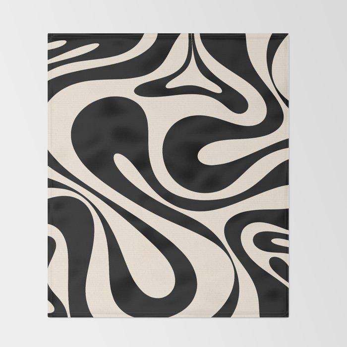 Mod Swirl Retro Abstract Pattern in Black and Almond Cream Throw Blanket Gallery Image 2