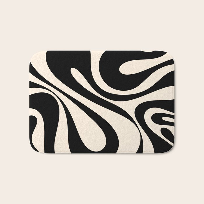Mod Swirl Retro Abstract Pattern in Black and Almond Cream Bath Mat Gallery Image 1
