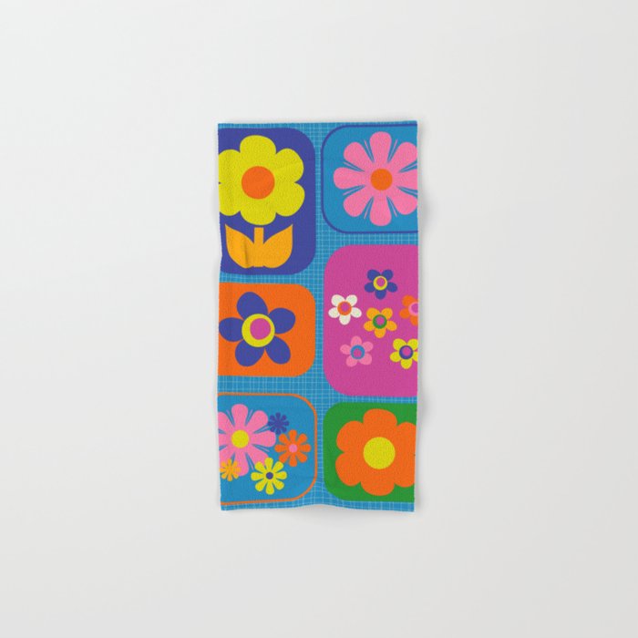 Retro Flower Patch Colorful Flowers on Blue Bath Towel Gallery Image 1