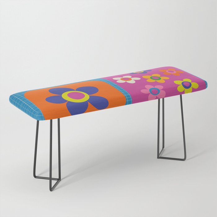 Retro Flower Patch Colorful Flowers on Blue Bench Gallery Image 1