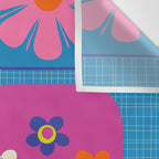 Retro Flower Patch Colorful Flowers on Blue Wall Tapestry Gallery Image 3