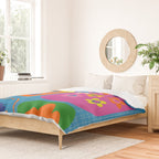 Retro Flower Patch Colorful Flowers on Blue Duvet Cover Gallery Image 2