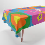 Retro Flower Patch Colorful Flowers on Blue Tablecloth Gallery Image 1
