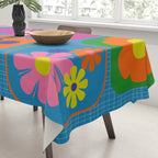 Retro Flower Patch Colorful Flowers on Blue Tablecloth Gallery Image 3