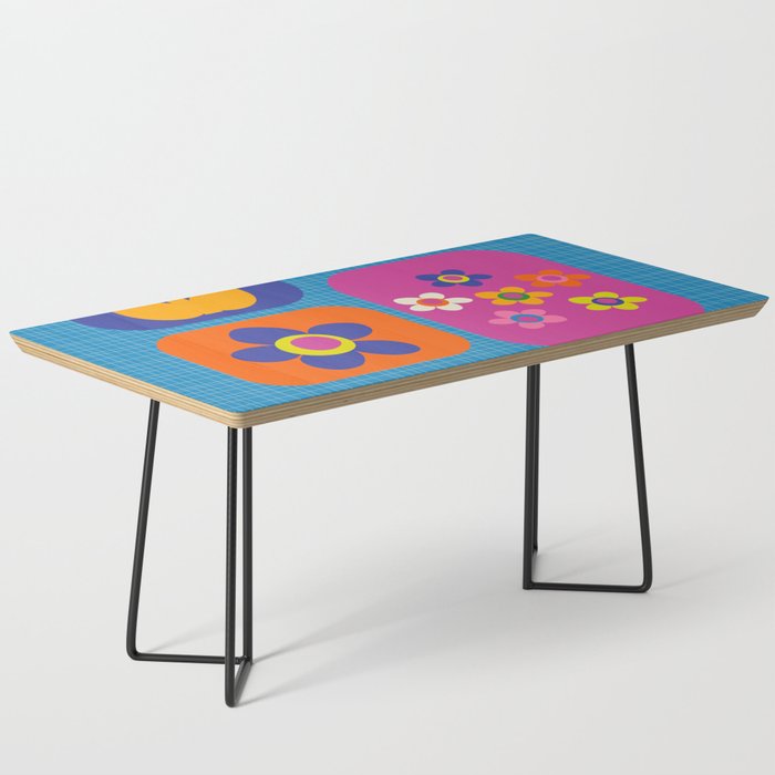 Retro Flower Patch Colorful Flowers on Blue Coffee Table Gallery Image 1