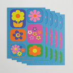 Retro Flower Patch Colorful Flowers on Blue Wrapping Paper Gallery Image 3
