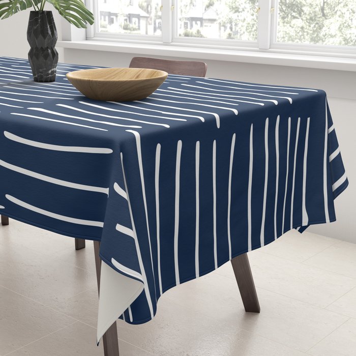 Boho Wall Art, Colour Prints, Navy Blue, Line Art Tablecloth Gallery Image 3