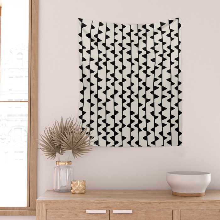 Triangles / Black & White Pattern Wall Tapestry Gallery Image 2
