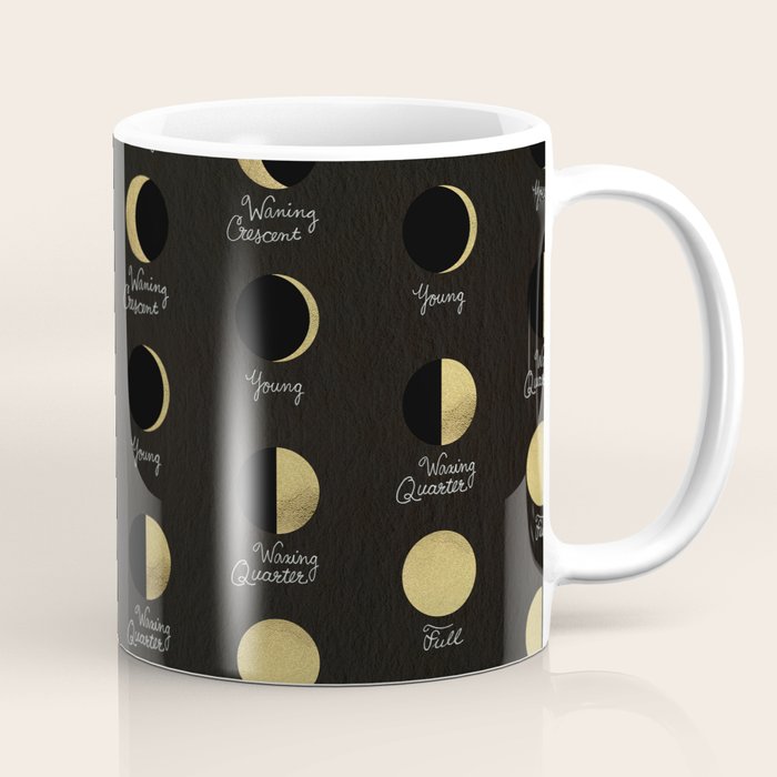 The Lunar Cycle â¢ Phases of the Moon - Black & Gold Palette Coffee Mug Gallery Image 1