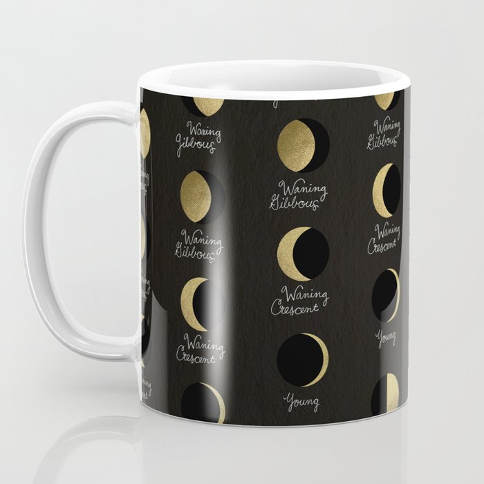 The Lunar Cycle â¢ Phases of the Moon - Black & Gold Palette Coffee Mug Gallery Image 3