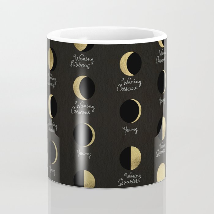 The Lunar Cycle â¢ Phases of the Moon - Black & Gold Palette Coffee Mug Gallery Image 4