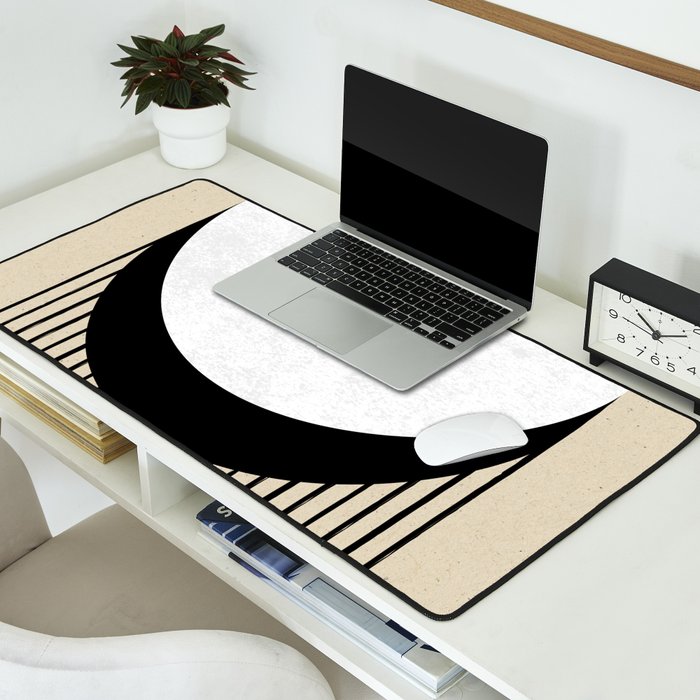 Circle black and white Stripes Desk Mat Gallery Image 2