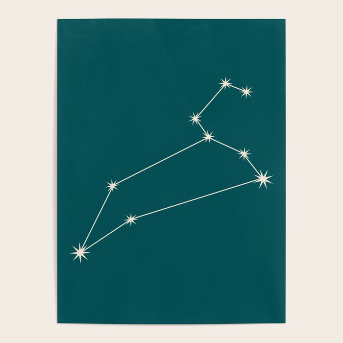 Leo Zodiac Star Constellation Line Art Deep Teal Poster Gallery Image 4