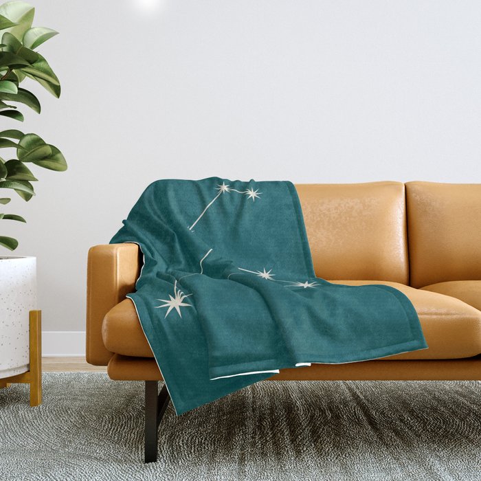 Leo Zodiac Star Constellation Line Art Deep Teal Throw Blanket Gallery Image 1