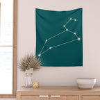 Leo Zodiac Star Constellation Line Art Deep Teal Wall Tapestry Gallery Image 2