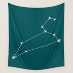 Leo Zodiac Star Constellation Line Art Deep Teal Wall Tapestry Gallery Image 4