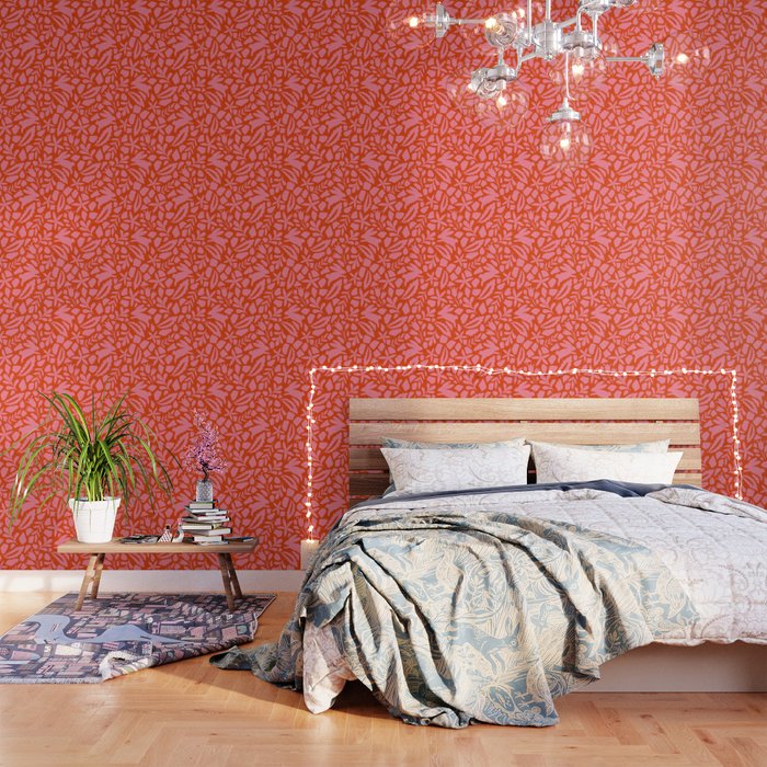 Folk Art Bunnies - Tomato and Pink Wallpaper Gallery Image 3