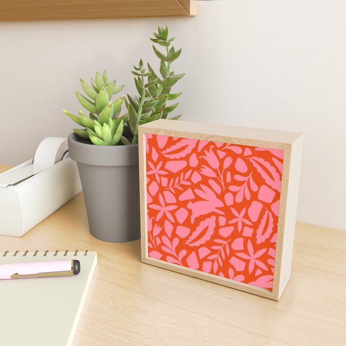 Folk Art Bunnies - Tomato and Pink Mini Art Print Gallery Image 2