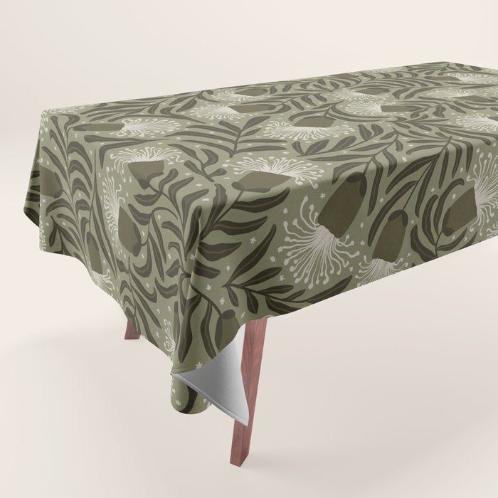 Whimsical Florals / Cream & Green Tablecloth Gallery Image 1