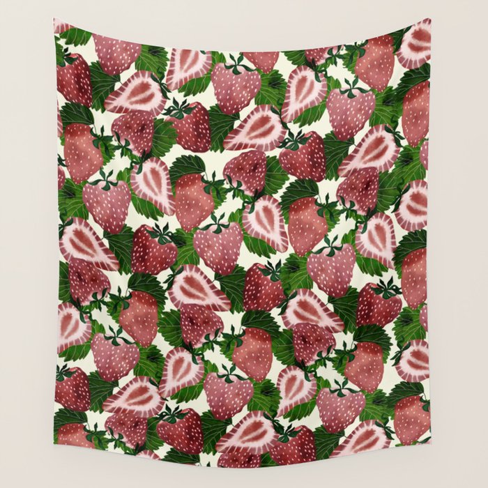 strawberry watercolor Wall Tapestry Gallery Image 1