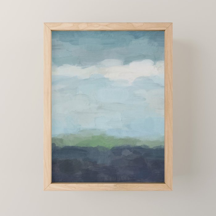 Sunday Afternoon - Navy Teal Aqua Sky Blue Green Abstract Art Painting Art Nature Horizon Modern Mini Art Print Gallery Image 1