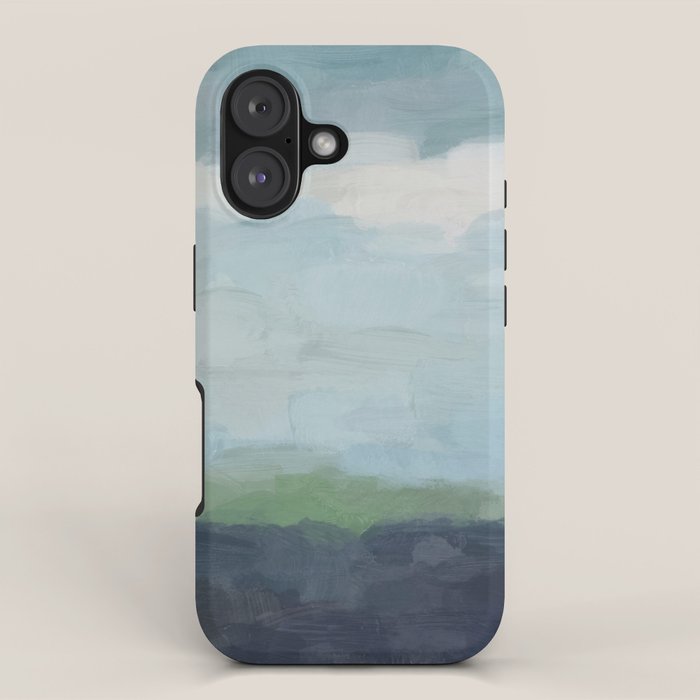 Sunday Afternoon - Navy Teal Aqua Sky Blue Green Abstract Art Painting Art Nature Horizon Modern iPhone Case Gallery Image 1