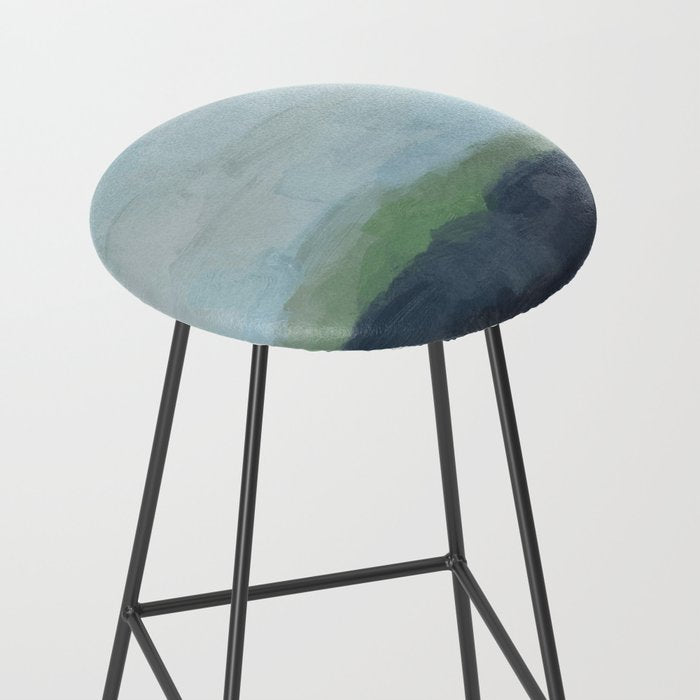 Sunday Afternoon - Navy Teal Aqua Sky Blue Green Abstract Art Painting Art Nature Horizon Modern Stool Gallery Image 2
