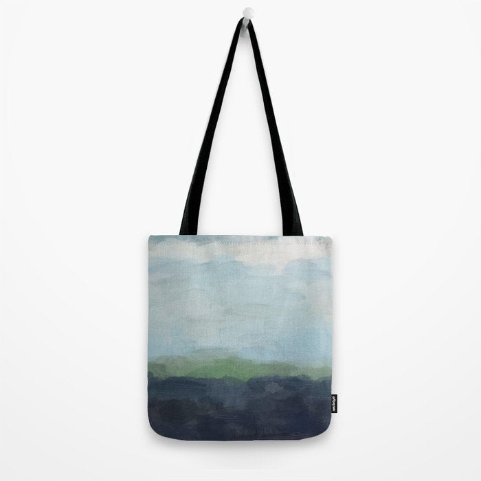 Sunday Afternoon - Navy Teal Aqua Sky Blue Green Abstract Art Painting Art Nature Horizon Modern Tote Bag Gallery Image 2