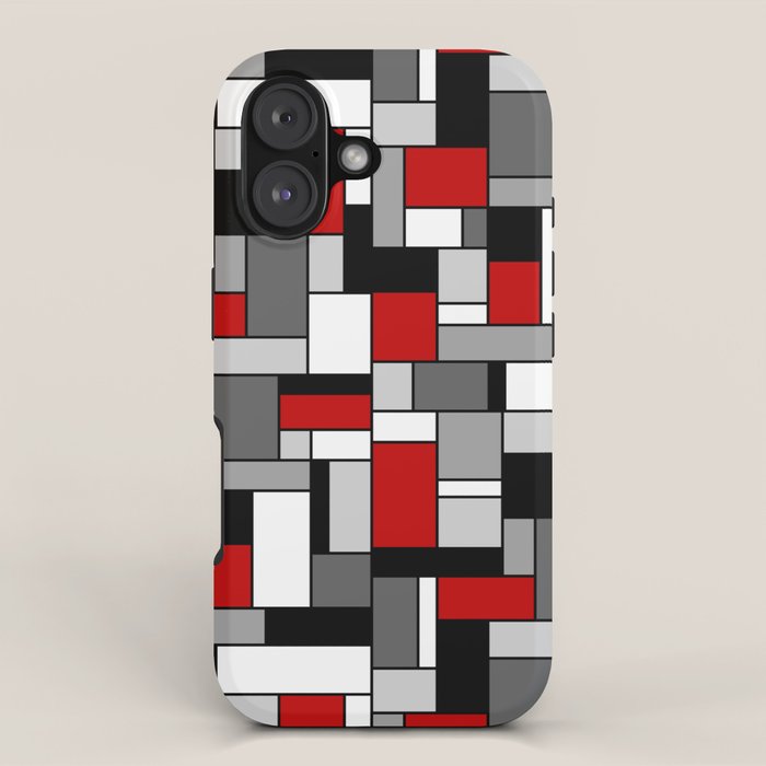 Mid Century Modern Color Blocks in Red, Gray, Black and White iPhone Case Gallery Image 1