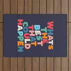 Whats The Best That Could Happen motivational typography print Outdoor Rug Gallery Image 1