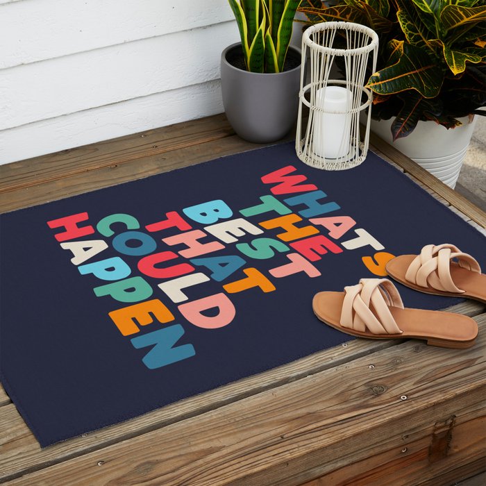 Whats The Best That Could Happen motivational typography print Outdoor Rug Gallery Image 2