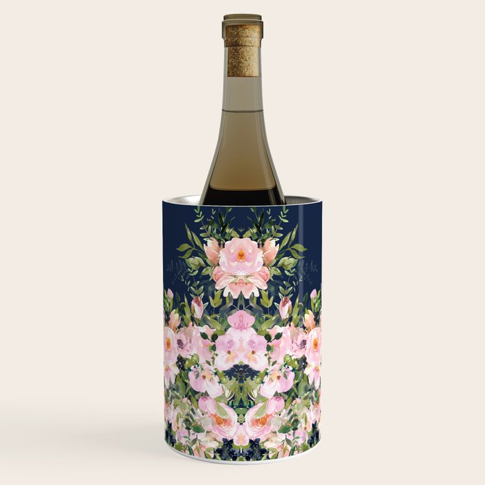 Floral Watercolor, Roses, Navy Blue and Pink, Vintage Art Wine Chiller Gallery Image 1