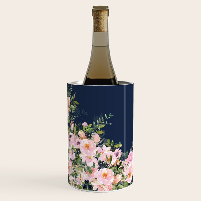 Floral Watercolor, Roses, Navy Blue and Pink, Vintage Art Wine Chiller Gallery Image 3