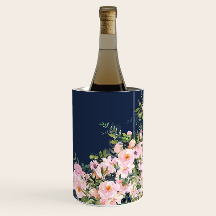 Floral Watercolor, Roses, Navy Blue and Pink, Vintage Art Wine Chiller Gallery Image 2