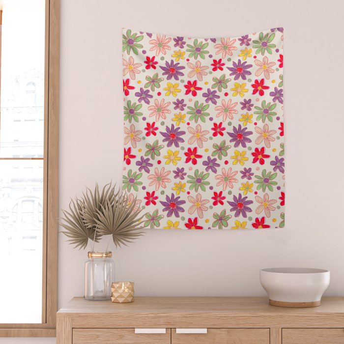 Retro Daisies & Dots Wall Tapestry Gallery Image 2