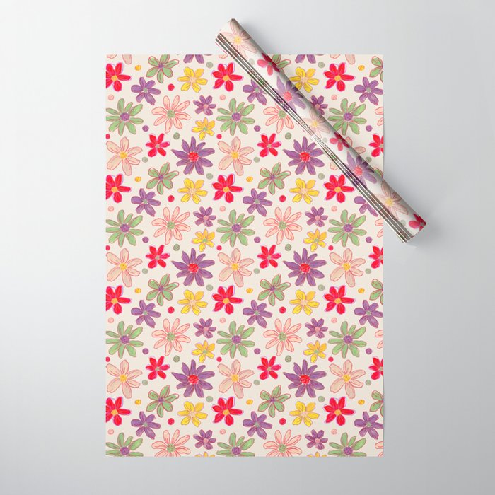 Retro Daisies & Dots Wrapping Paper Gallery Image 1