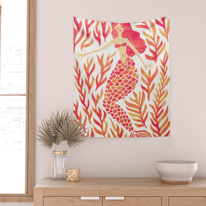 Kelp Forest Mermaid - Peach Palette Wall Tapestry Gallery Image 2