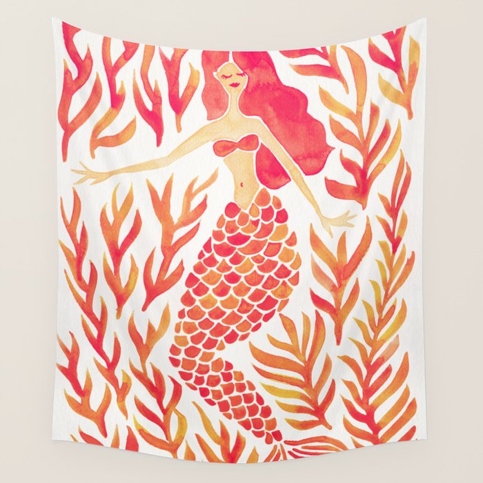 Kelp Forest Mermaid - Peach Palette Wall Tapestry Gallery Image 4