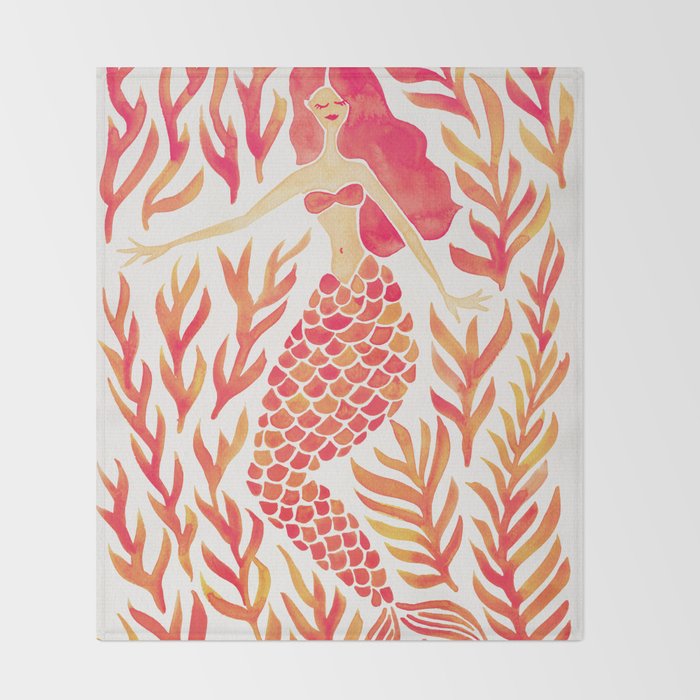 Kelp Forest Mermaid - Peach Palette Throw Blanket Gallery Image 2