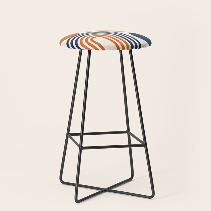 Mid Century Modern Geometric 450 in Navy Blue and Orange (Rainbow and Sun Abstraction) Stool Gallery Image 1