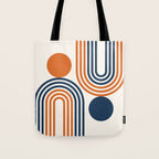 Mid Century Modern Geometric 450 in Navy Blue and Orange (Rainbow and Sun Abstraction) Tote Bag Gallery Image 1