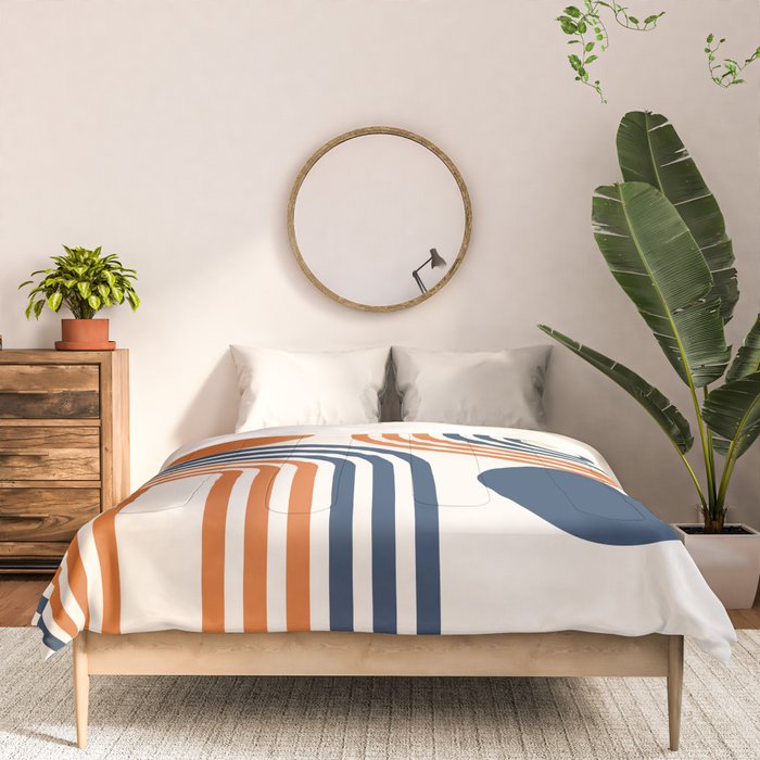 Mid Century Modern Geometric 450 in Navy Blue and Orange (Rainbow and Sun Abstraction) Comforter Gallery Image 3