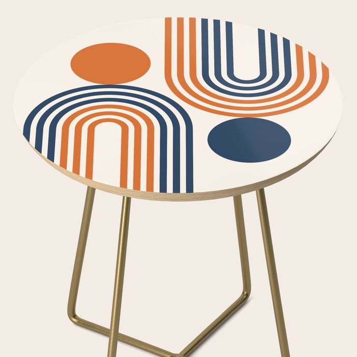 Mid Century Modern Geometric 450 in Navy Blue and Orange (Rainbow and Sun Abstraction) Side Table Gallery Image 2