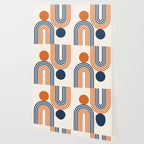 Mid Century Modern Geometric 450 in Navy Blue and Orange (Rainbow and Sun Abstraction) Wallpaper Gallery Image 2