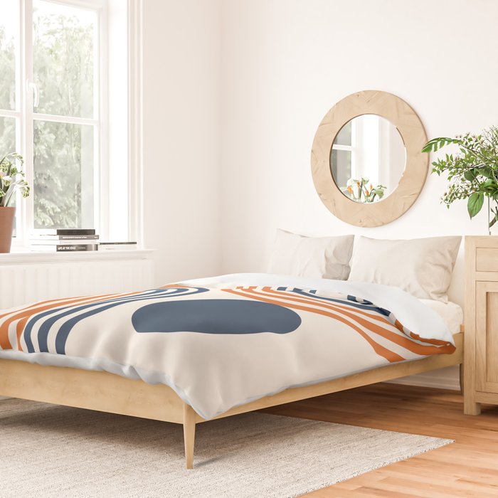 Mid Century Modern Geometric 450 in Navy Blue and Orange (Rainbow and Sun Abstraction) Duvet Cover Gallery Image 2
