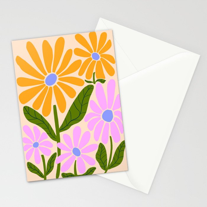 Retro Groovy Daisies - Orange, Pink, Very-Peri and Green  Stationery Card Gallery Image 2