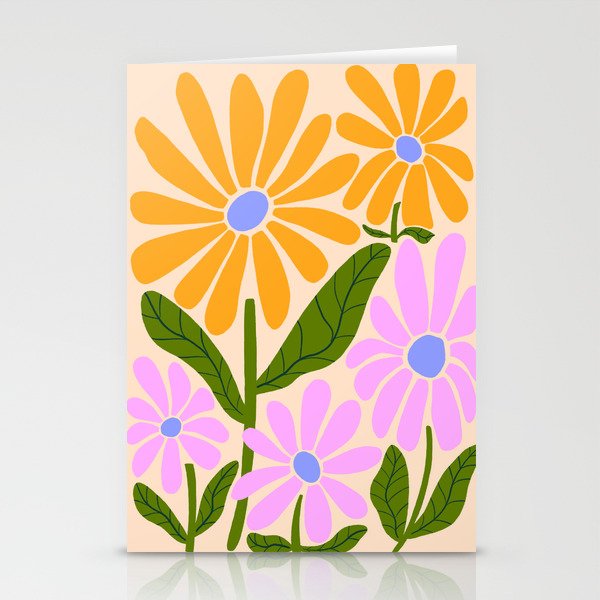 Retro Groovy Daisies - Orange, Pink, Very-Peri and Green  Stationery Card Gallery Image 1
